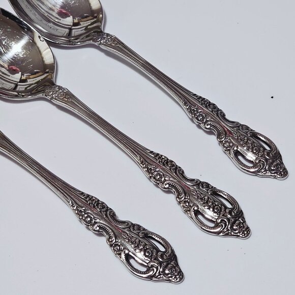 3 Oneida Renoir Pembrooke Soup Spoons 6.5" SS pierced 90s vtg Baroque - Picture 9 of 9